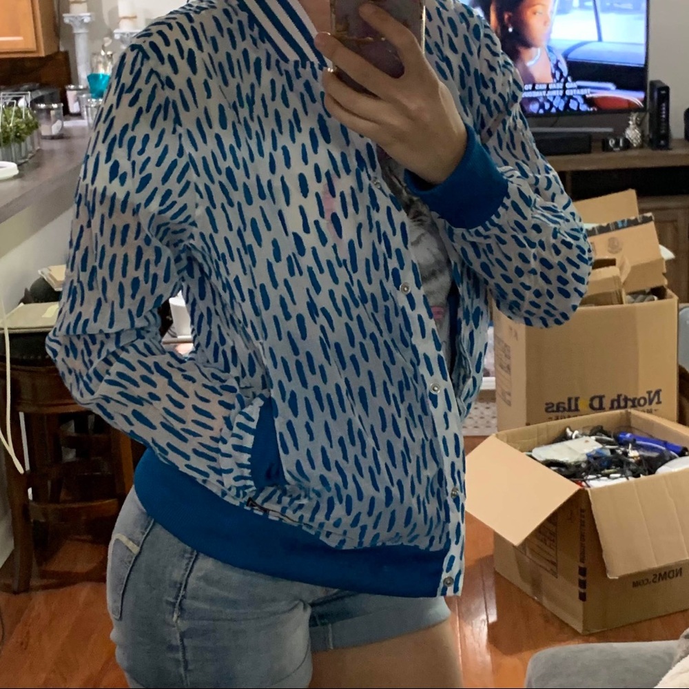 Adidas blue animal print bomber track jacket Sz M